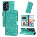 For OPPO A59 5G / A2m Embossed Sunflower Leather Phone Case(Green)