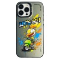 For iPhone 15 Pro Max Double Layer Color Silver Series Animal Oil Painting Phone Case(Duck Rush)