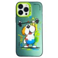 For iPhone 15 Pro Max Double Layer Color Silver Series Animal Oil Painting Phone Case(Weightlifting
