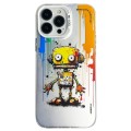 For iPhone 15 Pro Max Double Layer Color Silver Series Animal Oil Painting Phone Case(Robot)