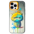 For iPhone 15 Pro Max Double Layer Color Silver Series Animal Oil Painting Phone Case(Big Face Cat)