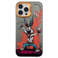 For iPhone 15 Pro Max Double Layer Color Silver Series Animal Oil Painting Phone Case(Gesture Rabbit