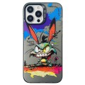 For iPhone 15 Pro Max Double Layer Color Silver Series Animal Oil Painting Phone Case(Big Eyed Bunny