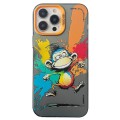 For iPhone 15 Pro Max Double Layer Color Silver Series Animal Oil Painting Phone Case(Jumping Monkey