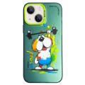 For iPhone 15 Plus Double Layer Color Silver Series Animal Oil Painting Phone Case(Weightlifting Dog