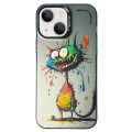 For iPhone 15 Plus Double Layer Color Silver Series Animal Oil Painting Phone Case(Big Eyed Cat)