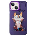 For iPhone 15 Plus Double Layer Color Silver Series Animal Oil Painting Phone Case(Cuddle Cat)