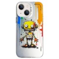 For iPhone 15 Double Layer Color Silver Series Animal Oil Painting Phone Case(Robot)
