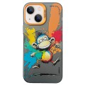 For iPhone 15 Double Layer Color Silver Series Animal Oil Painting Phone Case(Jumping Monkey)