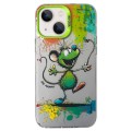 For iPhone 15 Double Layer Color Silver Series Animal Oil Painting Phone Case(Happy Mouse)