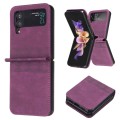For Samsung Galaxy Z Flip4 Plaid Embossed Leather Phone Case(Dark Purple)