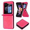 For Samsung Galaxy Z Flip6 Embossing Two Butterflies Leather Phone Case(Rose Red)