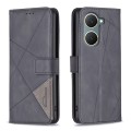 For vivo Y03 4G Global Magnetic Buckle Rhombus Texture Leather Phone Case(Black)