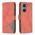 For vivo Y03 4G Global Magnetic Buckle Rhombus Texture Leather Phone Case(Brown)