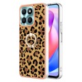 For Honor X6a Electroplating Dual-side IMD Phone Case with Ring Holder(Leopard Print)