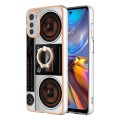 For Motorola Moto E32 4G / E32s Electroplating Dual-side IMD Phone Case with Ring Holder(Retro Radio