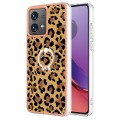 For Motorola Moto G84 Electroplating Dual-side IMD Phone Case with Ring Holder(Leopard Print)