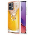 For Motorola Moto G84 Electroplating Dual-side IMD Phone Case with Ring Holder(Draft Beer)