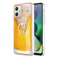 For Motorola Moto G54 Electroplating Dual-side IMD Phone Case with Ring Holder(Draft Beer)