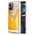 For Motorola Moto G14 Electroplating Dual-side IMD Phone Case with Ring Holder(Draft Beer)