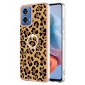 For Motorola Moto G34 Electroplating Dual-side IMD Phone Case with Ring Holder(Leopard Print)