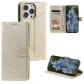 For iPhone 15 Pro Totem Flower Embossed Leather Phone Case(Gold)