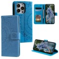 For iPhone 15 Pro Totem Flower Embossed Leather Phone Case(Blue)