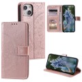 For iPhone 15 Plus Totem Flower Embossed Leather Phone Case(Gold)
