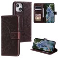 For iPhone 15 Totem Flower Embossed Leather Phone Case(Brown)