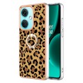 For OnePlus Nord CE 3 Electroplating Dual-side IMD Phone Case with Ring Holder(Leopard Print)