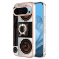 For Google Pixel 9 Pro Electroplating Dual-side IMD Phone Case with Ring Holder(Retro Radio)