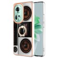 For OPPO Reno11 5G Global Electroplating Dual-side IMD Phone Case with Ring Holder(Retro Radio)