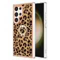 For Samsung Galaxy S24 Ultra 5G Electroplating Dual-side IMD Phone Case with Ring Holder(Leopard Pri