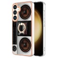 For Samsung Galaxy S24 5G Electroplating Dual-side IMD Phone Case with Ring Holder(Retro Radio)