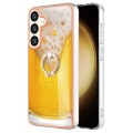 For Samsung Galaxy S24 5G Electroplating Dual-side IMD Phone Case with Ring Holder(Draft Beer)