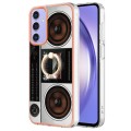 For Samsung Galaxy A15 5G Electroplating Dual-side IMD Phone Case with Ring Holder(Retro Radio)
