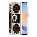 For Samsung Galaxy A25 5G Electroplating Dual-side IMD Phone Case with Ring Holder(Retro Radio)