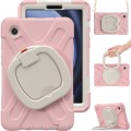 For Samsung Galaxy Tab A9 Silicone Hybrid PC Tablet Case with Holder & Shoulder Strap(Pink)