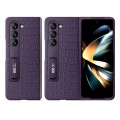 For Samsung Galaxy Z Fold5 HBC-209 Crocodile Texture Folding Phone Case with Stand(Purple)