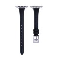 For Apple Watch 8 41mm T-shaped Slim Genuine Leather Watch Band(Black)