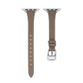 For Apple Watch SE 2022 40mm T-shaped Slim Genuine Leather Watch Band(Dark Brown)