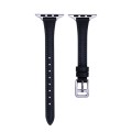 For Apple Watch SE 2022 44mm T-shaped Slim Genuine Leather Watch Band(Black)
