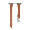 For Apple Watch SE 2022 44mm T-shaped Slim Genuine Leather Watch Band(Dark Pink)