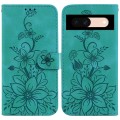 For Google Pixel 8a Lily Embossed Leather Phone Case(Green)