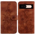 For Google Pixel 8a Lily Embossed Leather Phone Case(Brown)