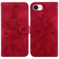 For iPhone SE 2024 Lily Embossed Leather Phone Case(Red)