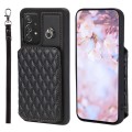 For Samsung Galaxy A13 5G / 4G Grid Texture Card Bag Phone Case with Lanyard(Black)