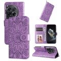 For OnePlus 12 Embossed Sunflower Leather Phone Case(Purple)