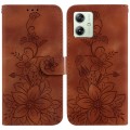 For Motorola Moto G54 Lily Embossed Leather Phone Case(Brown)