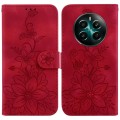 For Realme 12+ Lily Embossed Leather Phone Case(Red)